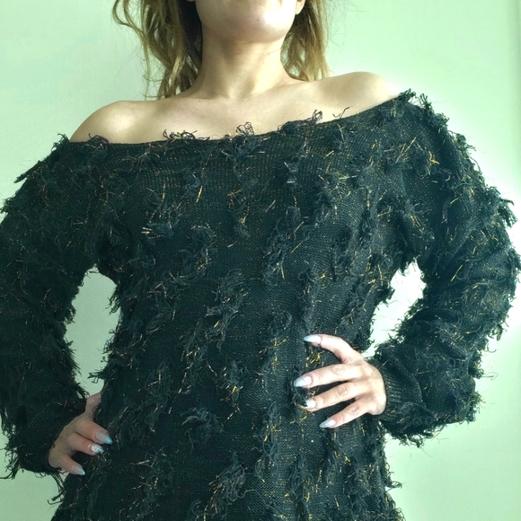 Distressed Off Shoulder Sweater - Picture 1 of 4